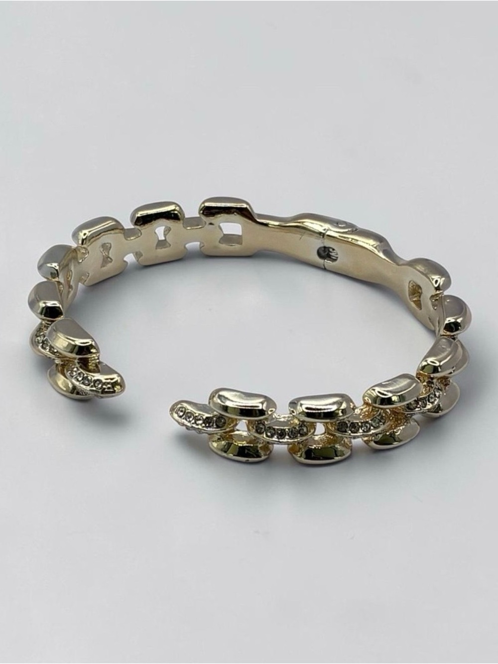 Bomb Party Silver-Tone Crystal Chain Link Hinged Bangle Bracelet